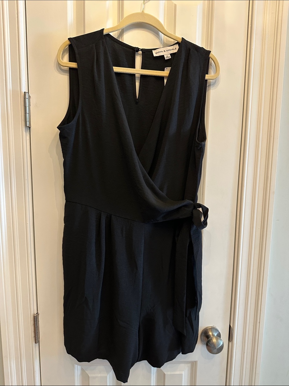Emma & Michele Black Sleeveless Wrap-Front Romper